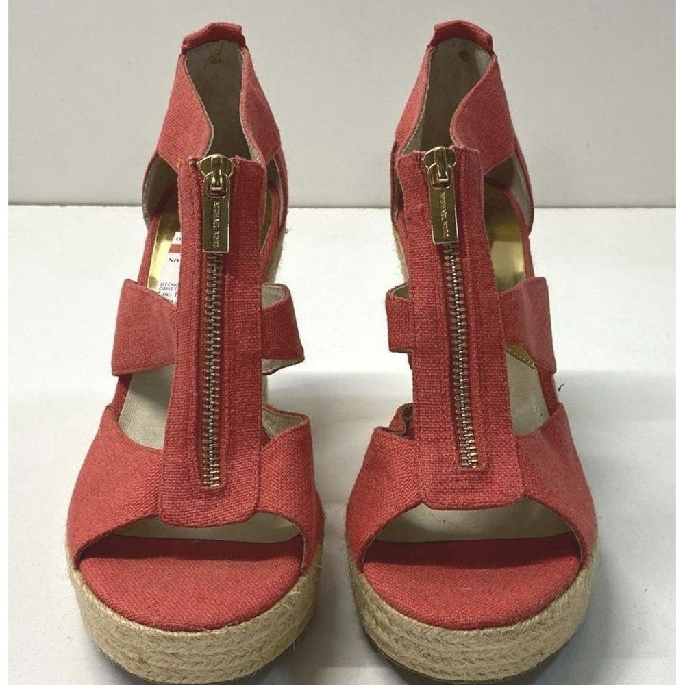 Michael‎ Kors New Danita Wedge Platform Sandals Coral Berkeley Canvas 9M
